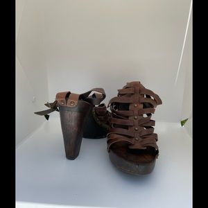 BCBG Leather Gladiator wood Platforms